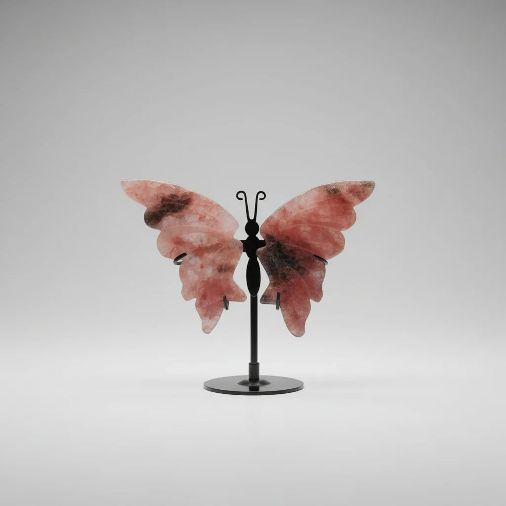 Strawberry Quartz Butterfly With Stand