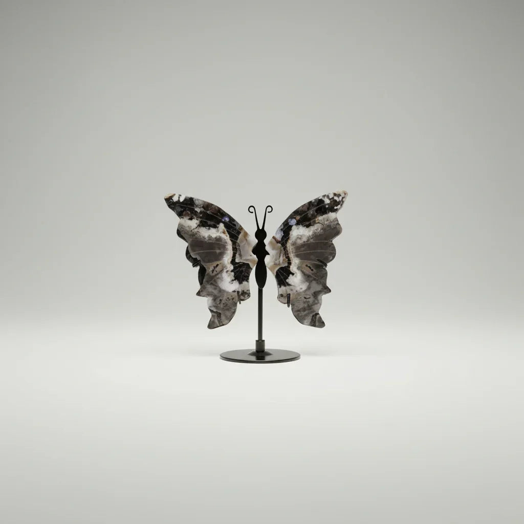 UV Volcanic Agate Butterfly With Stand