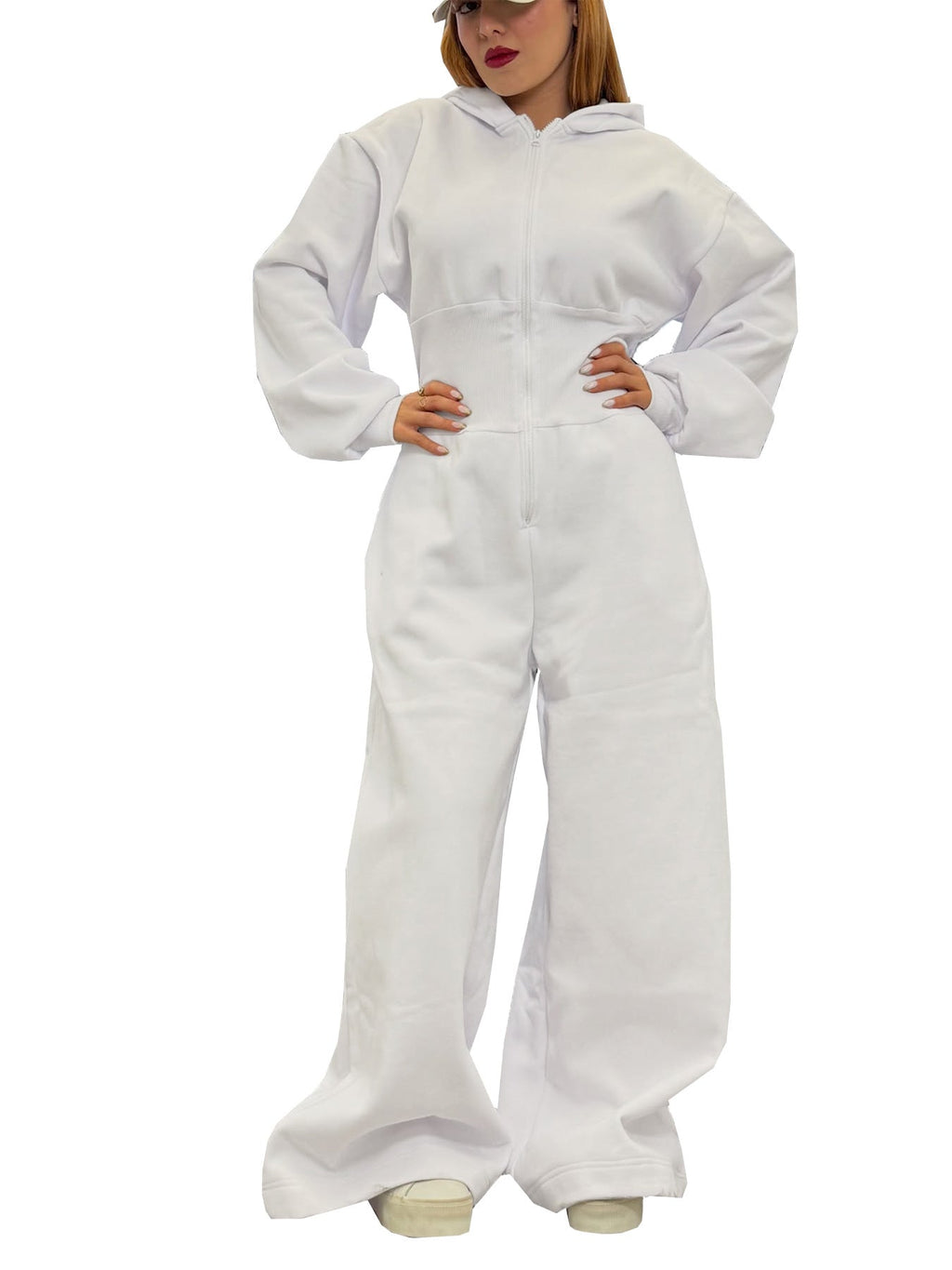 Hooded Zip-up Stretch-waist Jumpsuit