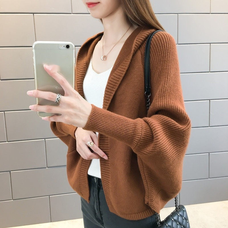 Solid-color Knitted Cardigan Jacket For Women