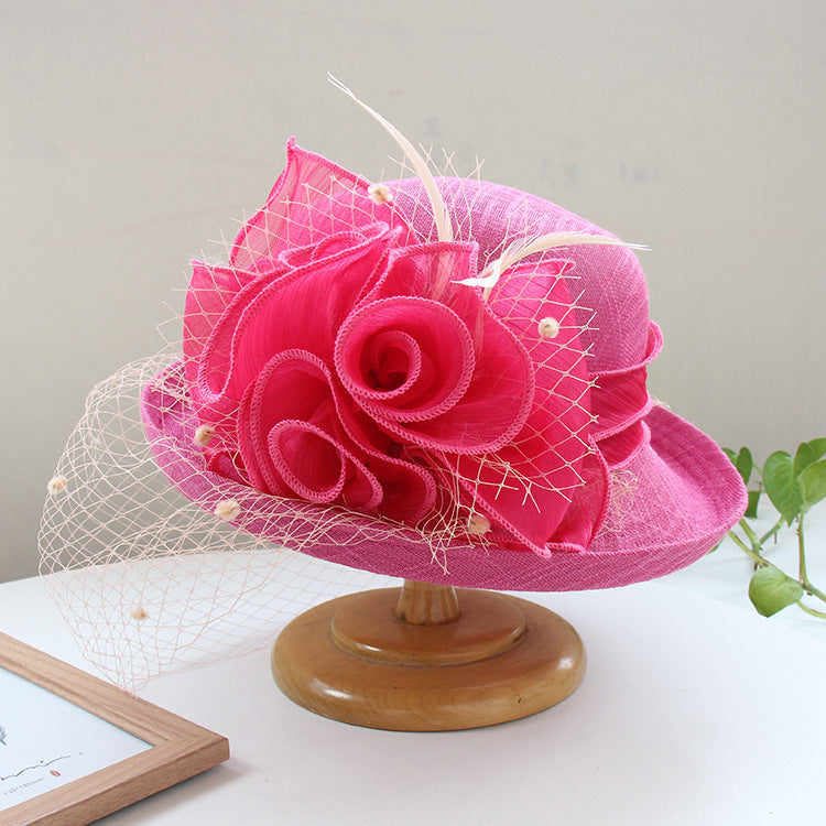 Banquet Flower Top Hat With Curled Brim Sun Hat