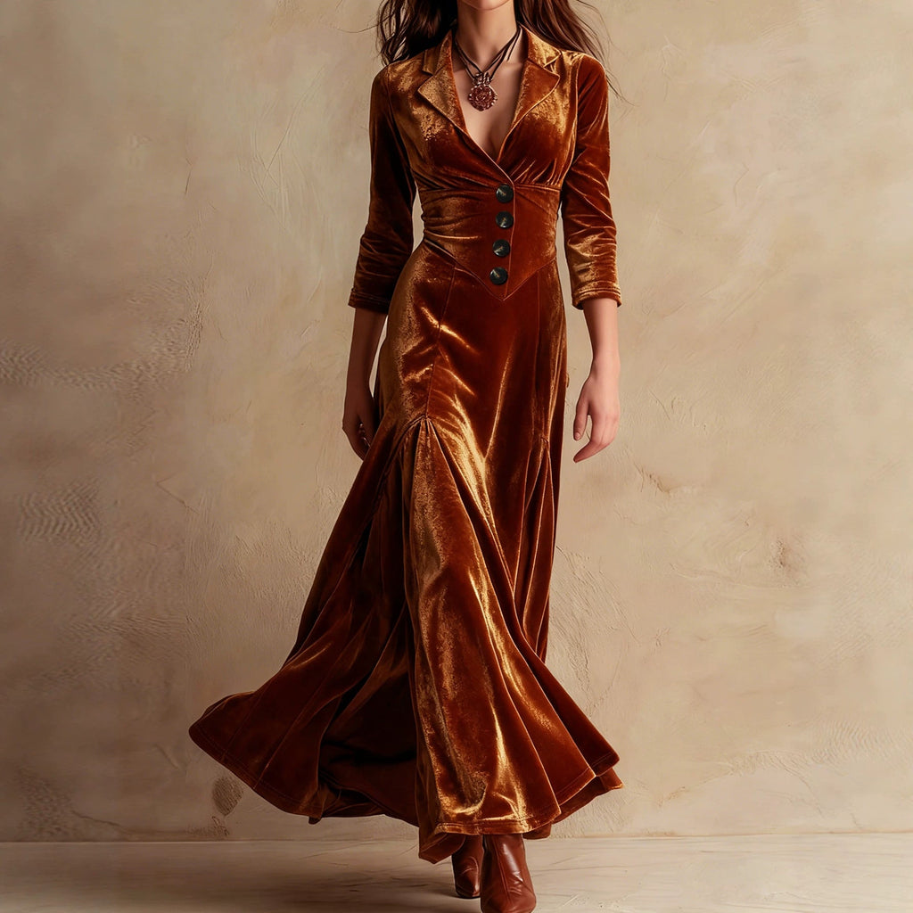 Elegant Collar-necked Long-sleeved Waist-cinching Dress