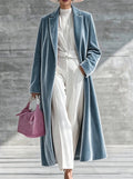 Womens V-neck Over-the-knee Velvet Coat