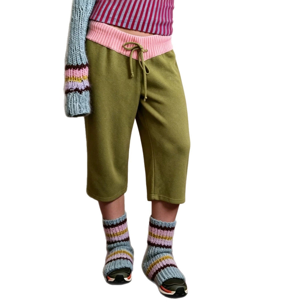 New Womens Summer Casual Pants With A Color-block Ribbed Waistband