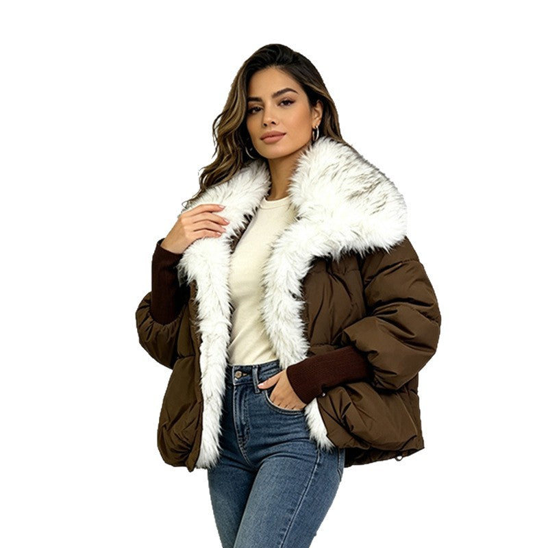 Turn-down Collar Wool-lined Parka Women's Coat