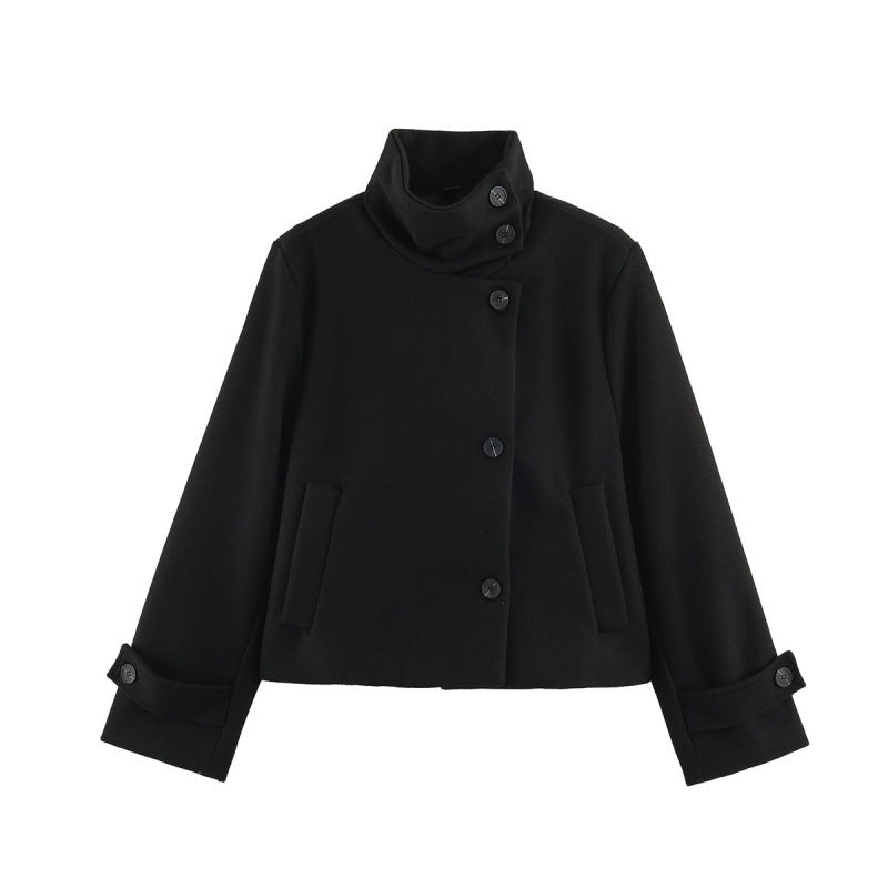 Womens Loose-fitting Stand-collar Thick Woolen Short Coat