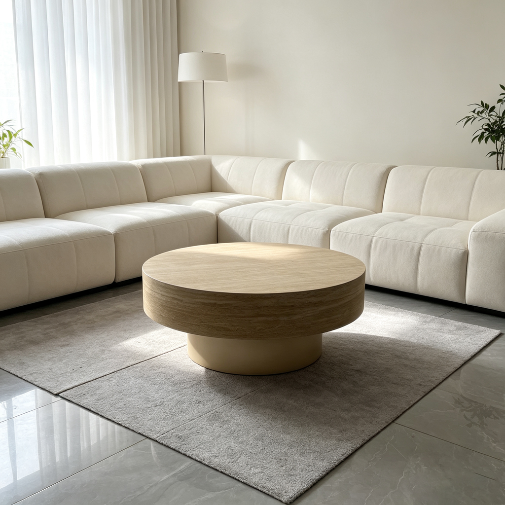 31.88 Inch Round Travertine Coffee Table