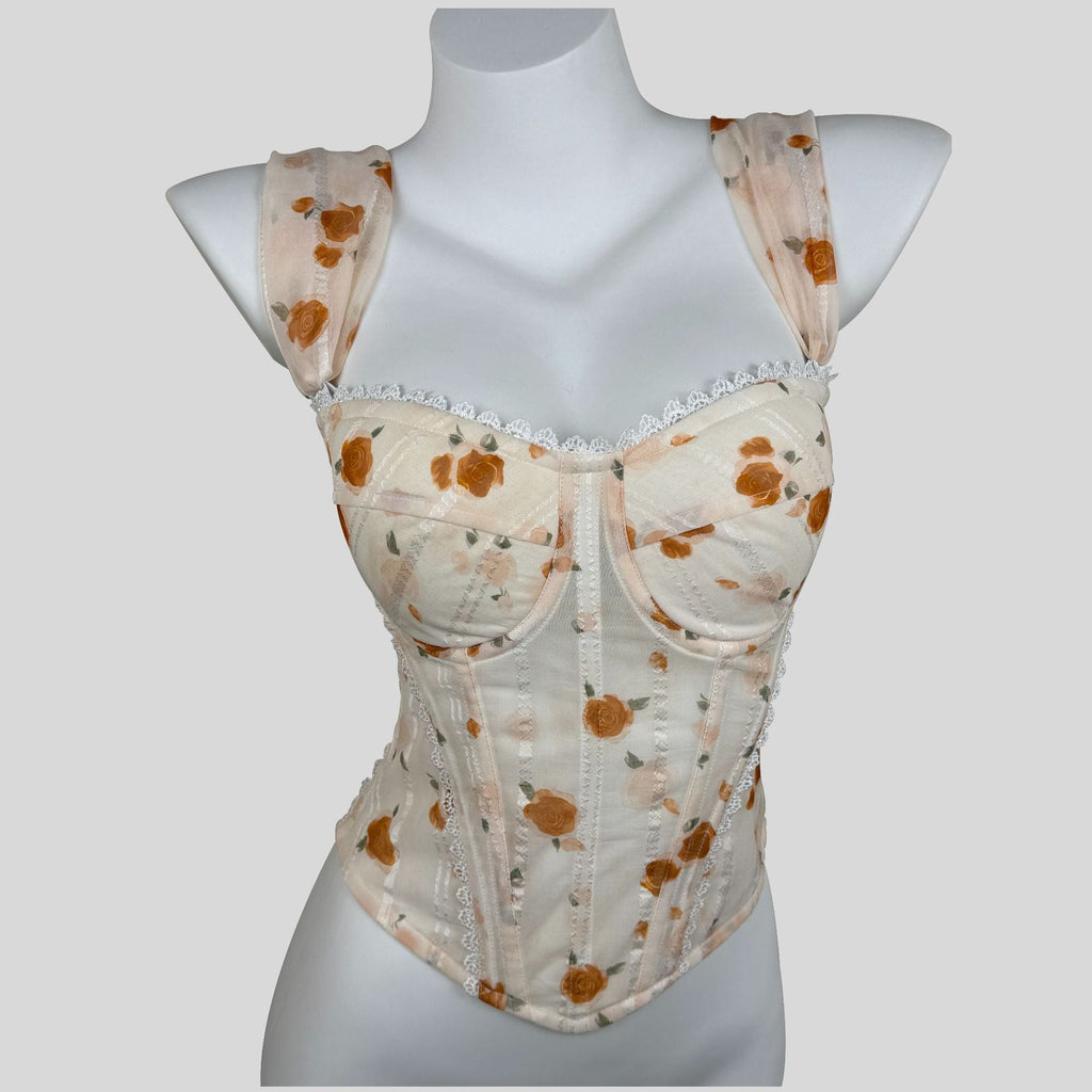 Lace-trimmed Underbust Corset In Apricot Slimming Spaghetti Straps