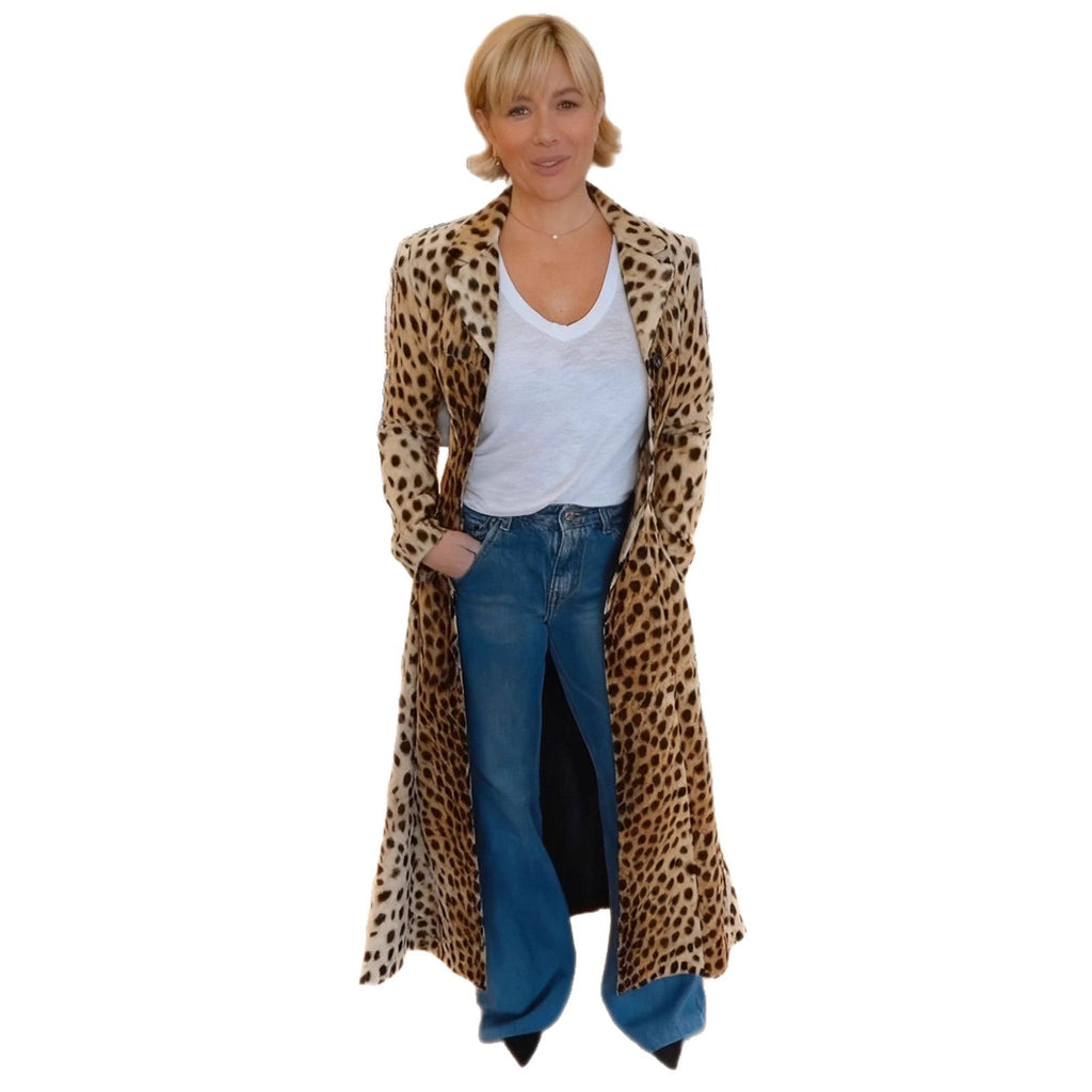Leopard-print Casual Loose Blazer-style Cardigan Long Coat Trench Coat For Women