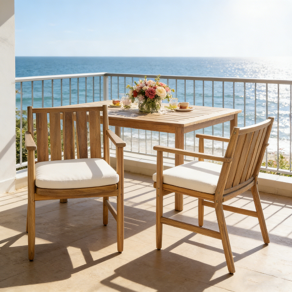 2-Piece Outdoor Acacia Wood Arm Dining Chairs with Removable Cushions