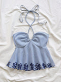 One-shoulder Strap Backless Striped Tie-top