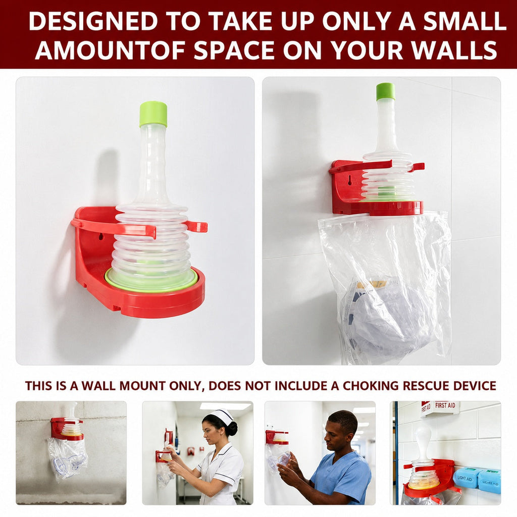 Durable ABS Red Choking Rescue Device Wall Mount Bracket Airway Clearance Tool Storage Holder Single Tier Plastic