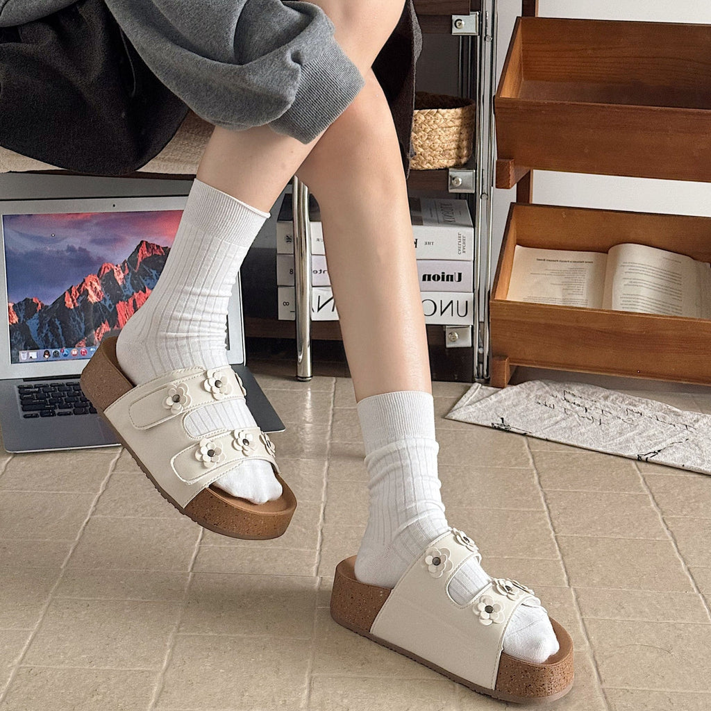2026 New Girls Floral Rhinestone Slide Slippers, Adjustable Strap Soft Sole Non-slip Kids One-Strap Slides For Outdoor Summer Wear