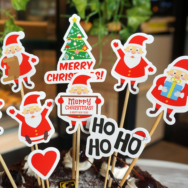 9 Piece Set Of Cartoon Santa Claus Cake Card Decoration