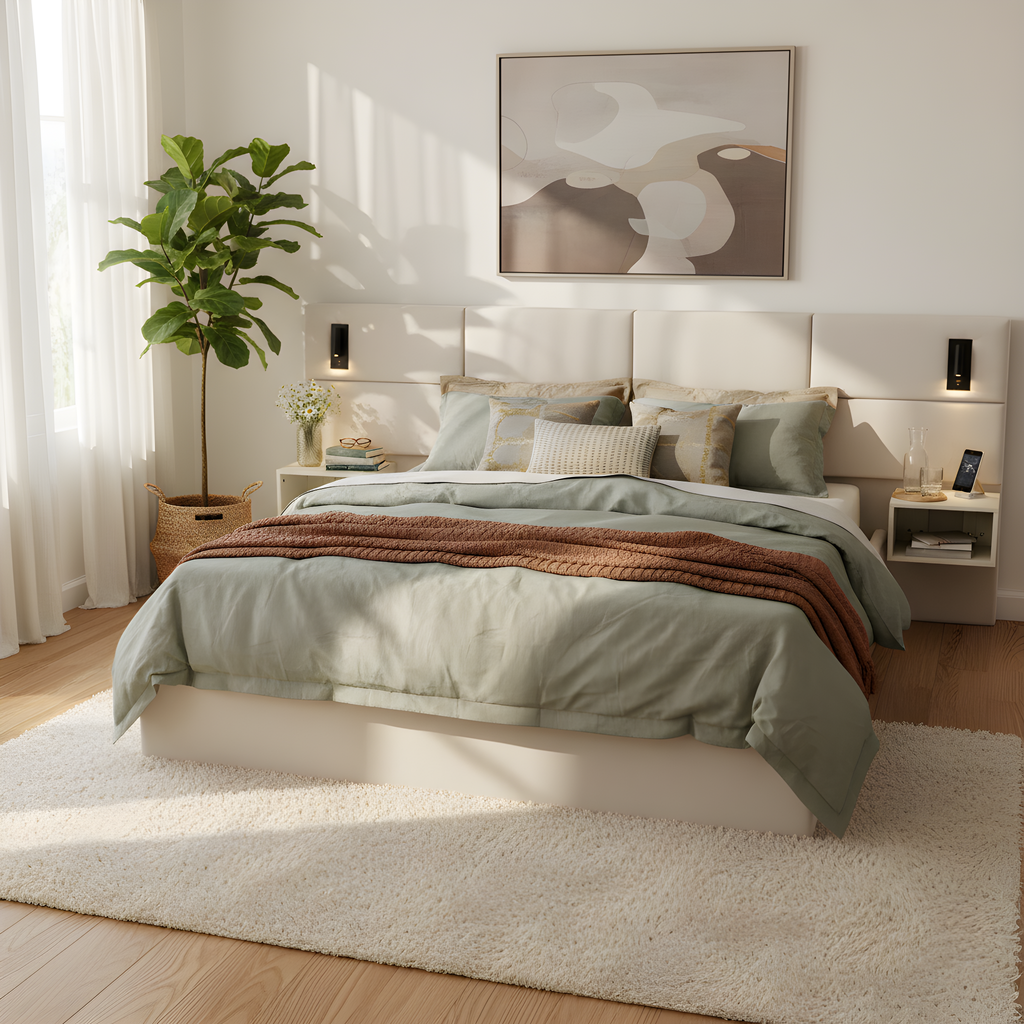 Soft, Comfortable, Luxurious Upholstered Smart Bed with Reading Light - King