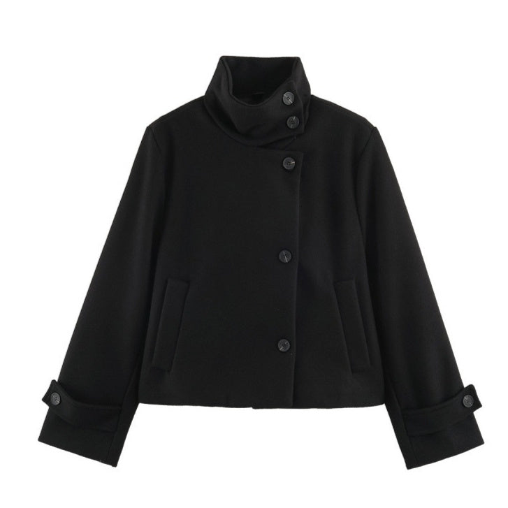 Womens Loose-fitting Stand-collar Thick Woolen Short Coat