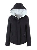 Womens Fleece-lined Hooded Loose-fit Cotton Coat Plus Size