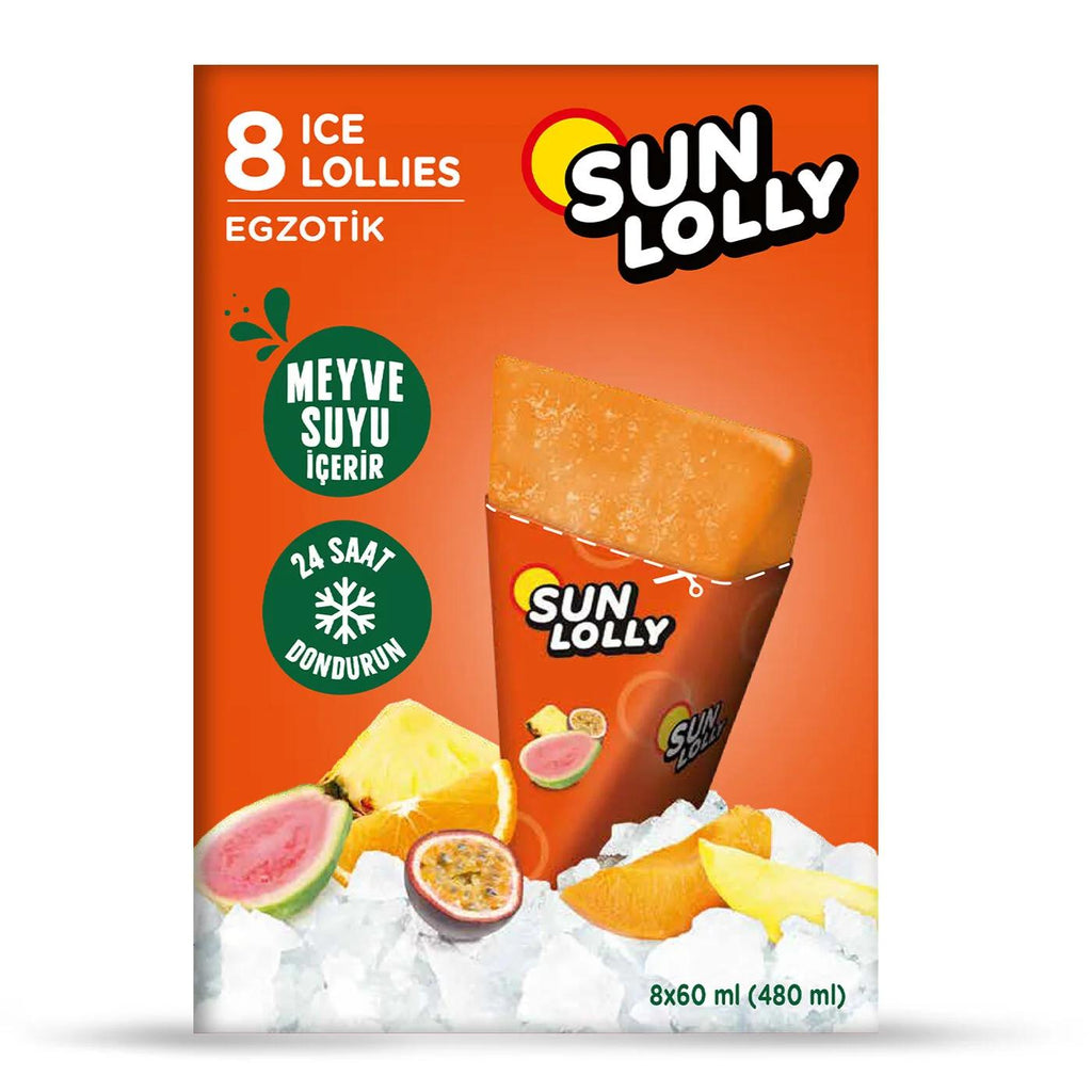 Sun Lolly Exotic Fruit Flavored Water Ice Pops 8x60 ml