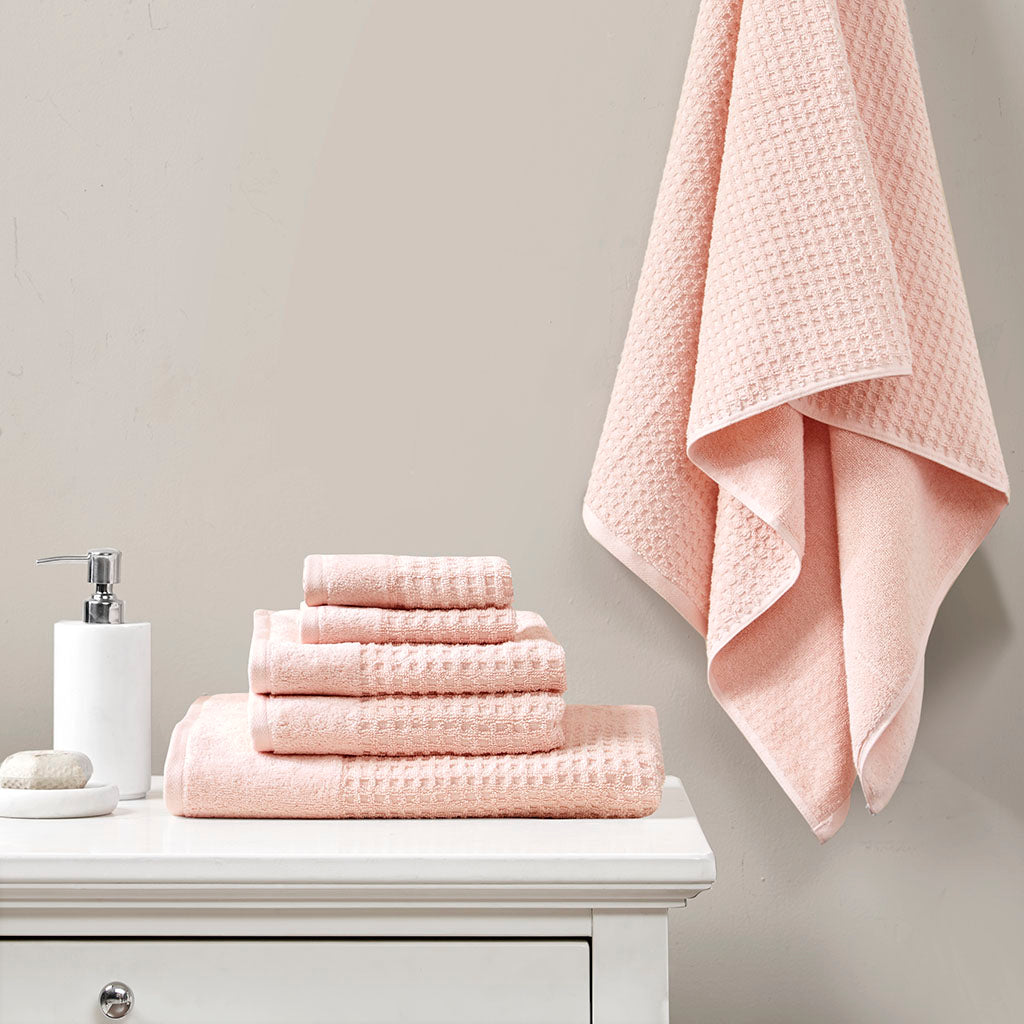 Cotton Waffle Jacquard Antimicrobial Bath Towel 6 Piece Set