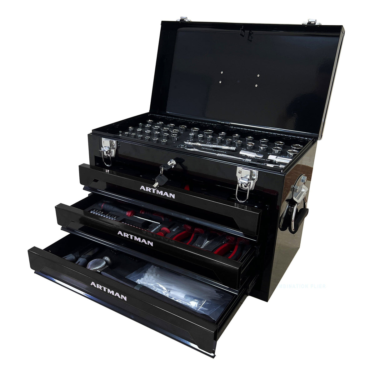 20'' Portable 3-Drawer Steel Toolbox