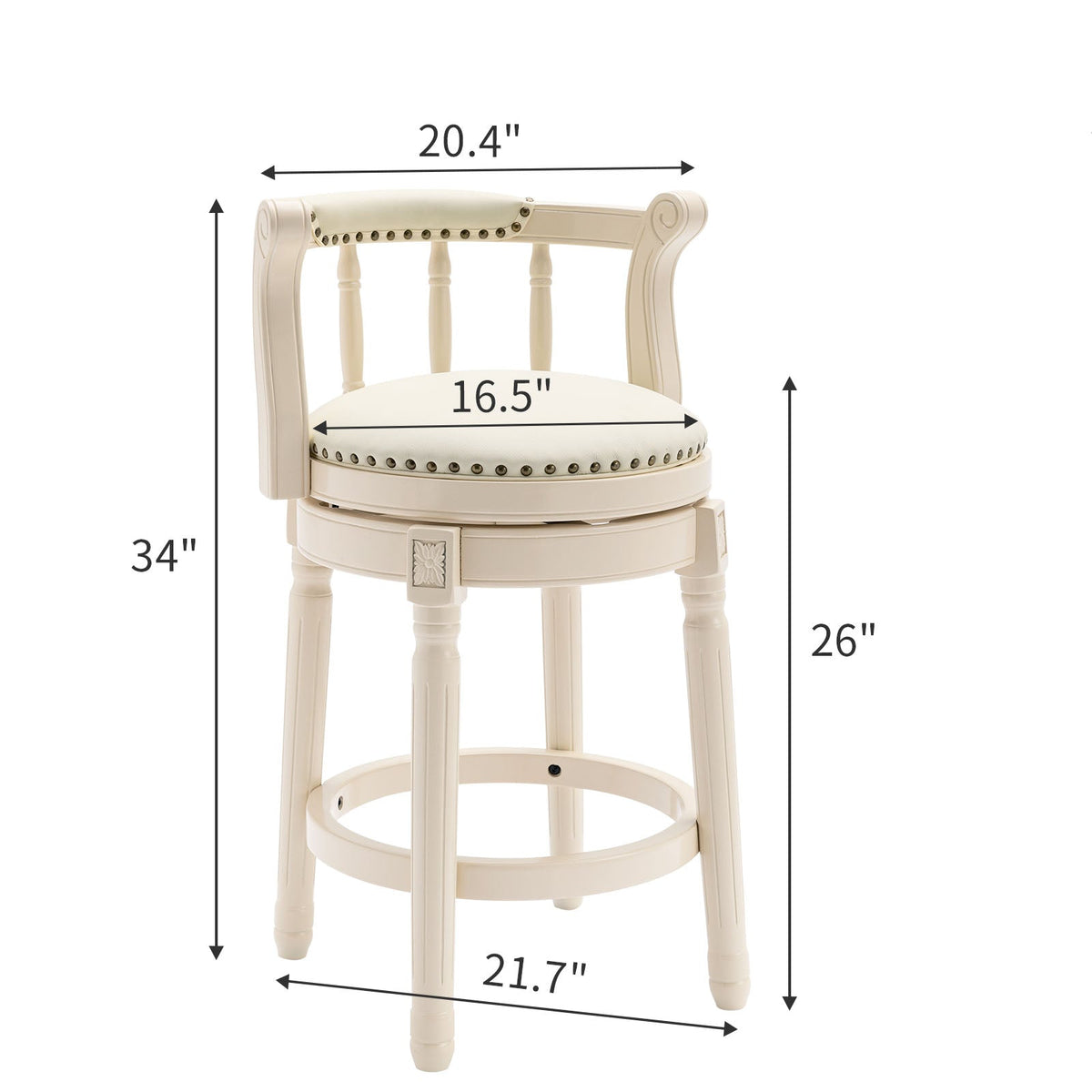 Leather Wooden Bar Stools - 26'' Height - White