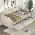 Upholstered Daybed with Trundle, Wood Slat Support, Twin