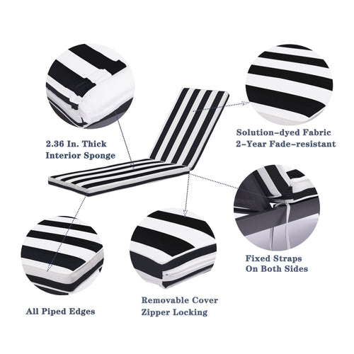 Outdoor Lounge Chair Cushion Replacement - Black/White Stripe