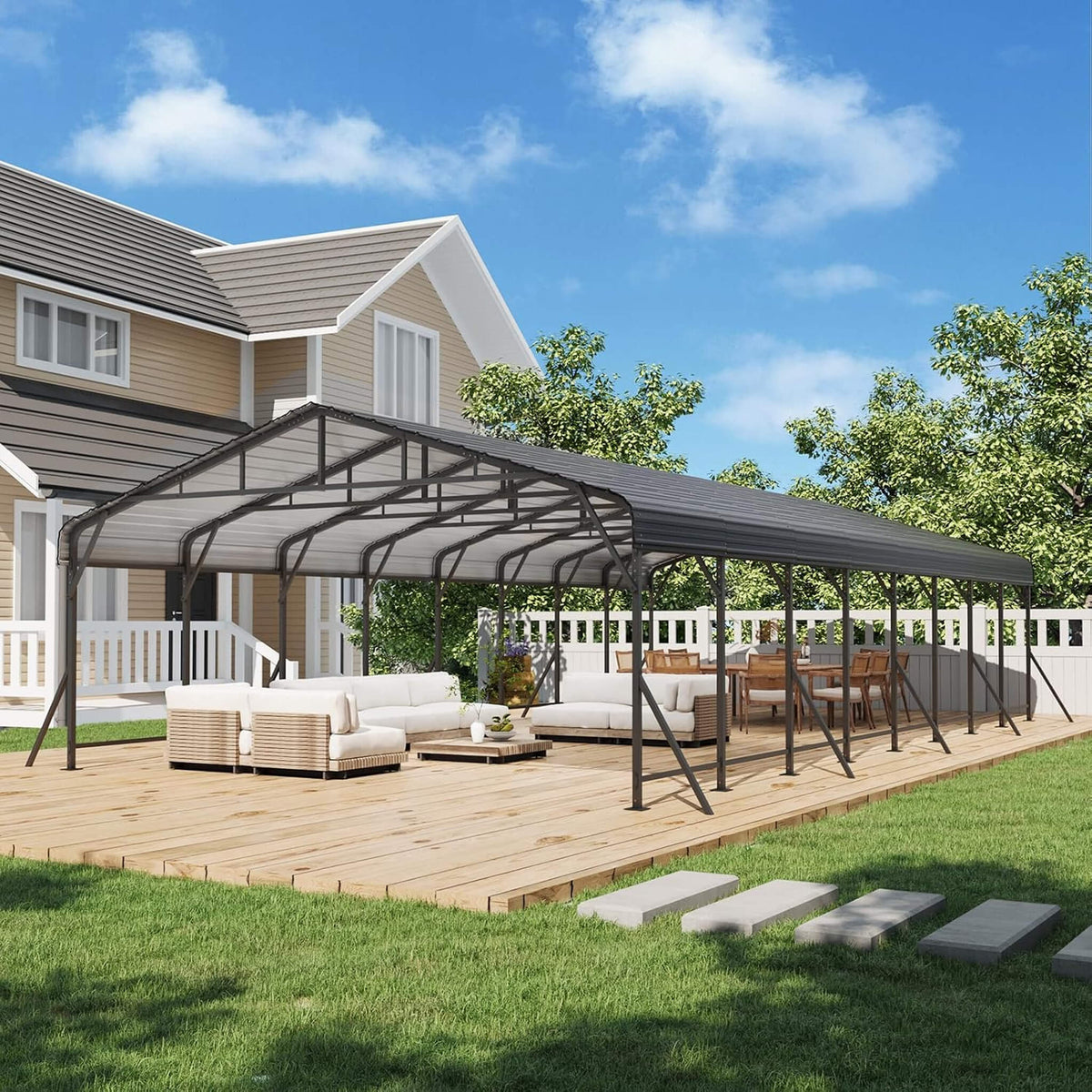[20X40FT] Heavy-Duty Galvanized Steel Carport Canopy Shelter (SAK17632)