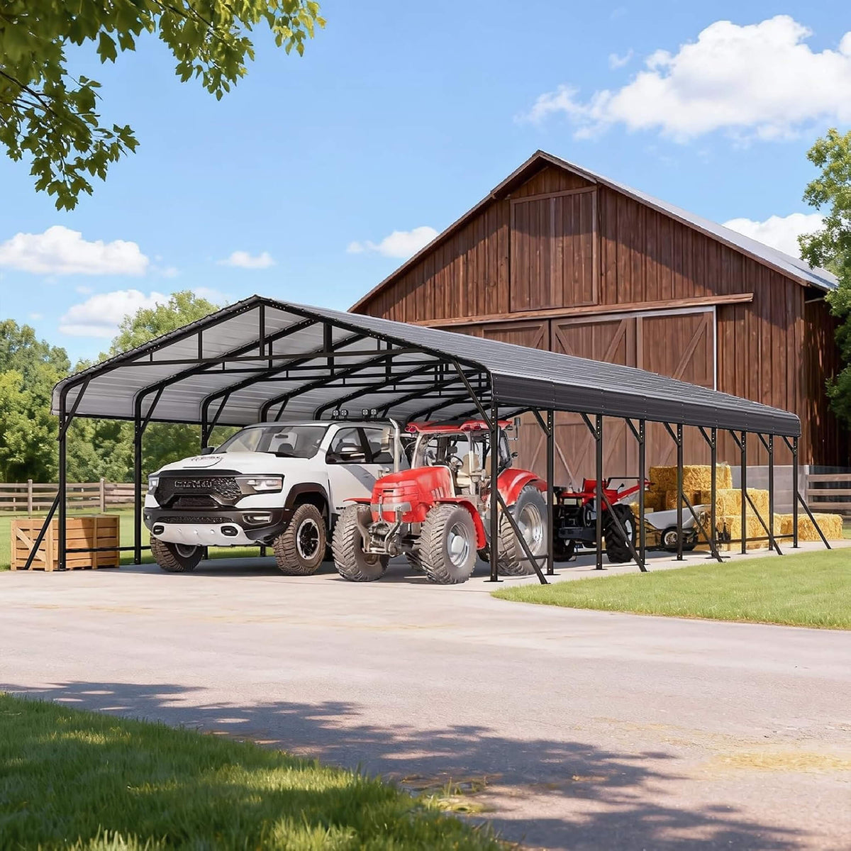 [20X40FT] Heavy-Duty Galvanized Steel Carport Canopy Shelter (SAK17632)