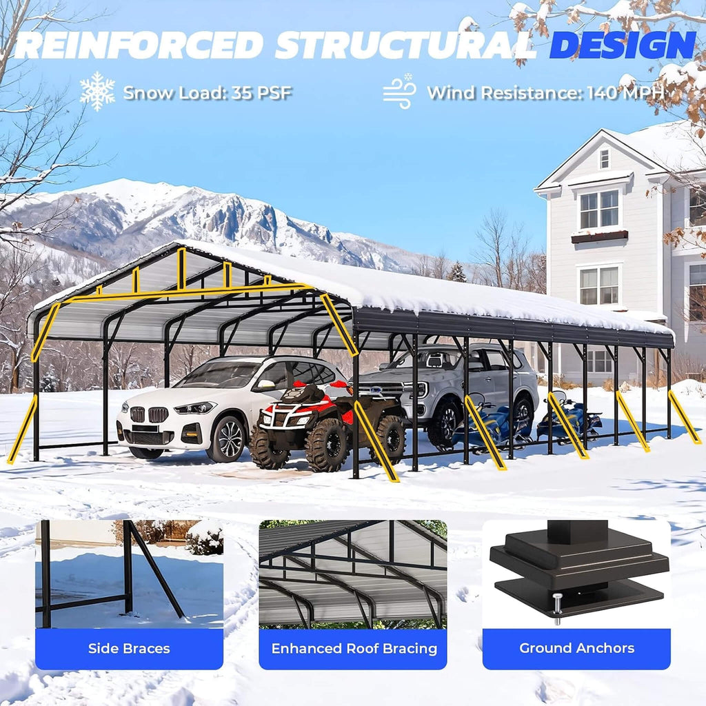 [20X40FT] Heavy-Duty Galvanized Steel Carport Canopy Shelter (SAK17632)