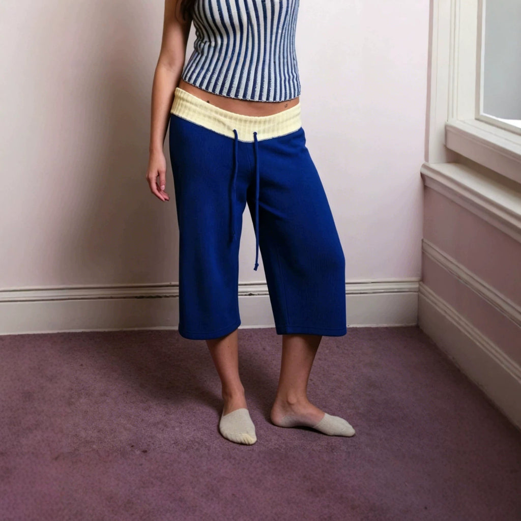 New Womens Summer Casual Pants With A Color-block Ribbed Waistband