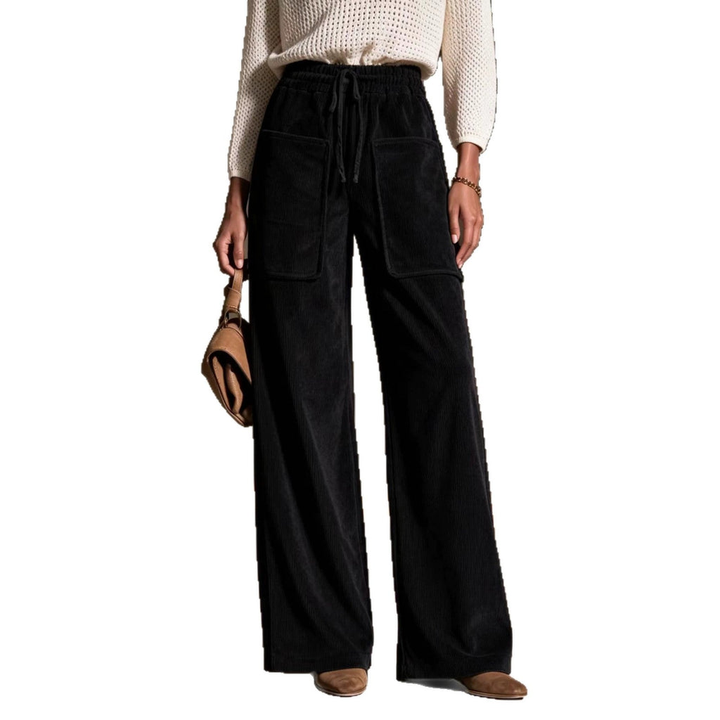 Women's High-waisted Drawstring Corduroy Wide-leg Pants