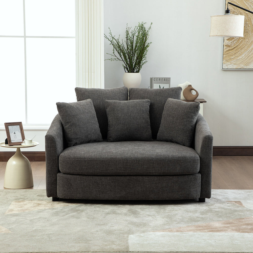56.3'' Wide Upholstered Round Accent Cuddle Chaise with Pillows