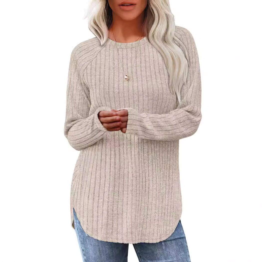 2026 European And American Women's Autumn New Loose Round Neck Base Shirt Long Sleeved Shirt