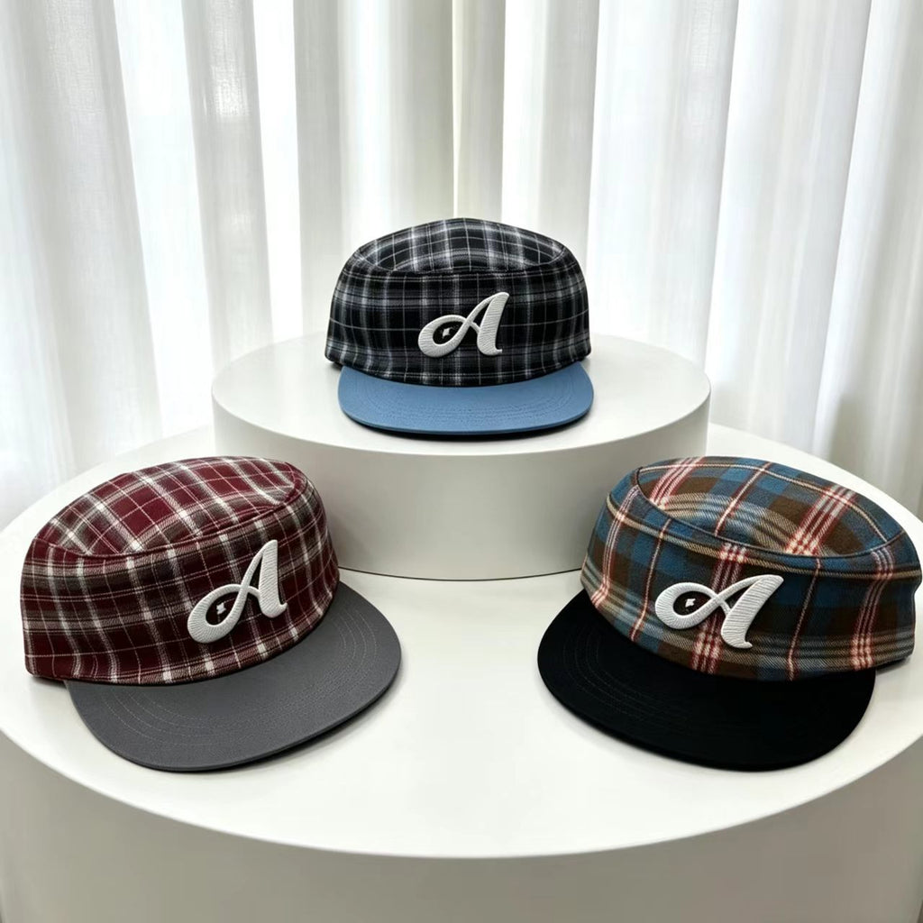 Fashionable Trendy Plaid Patchwork Three-dimensional Letter D Flat-brimmed Hat - American Retro Streetwear Style - Versatile And Suitable For All Occasions Baseball Cap