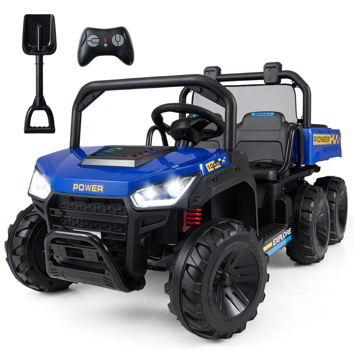 24V 2-Seater Kids Ride on Dump Truck 4WD with Electric Dump Bed and Lights