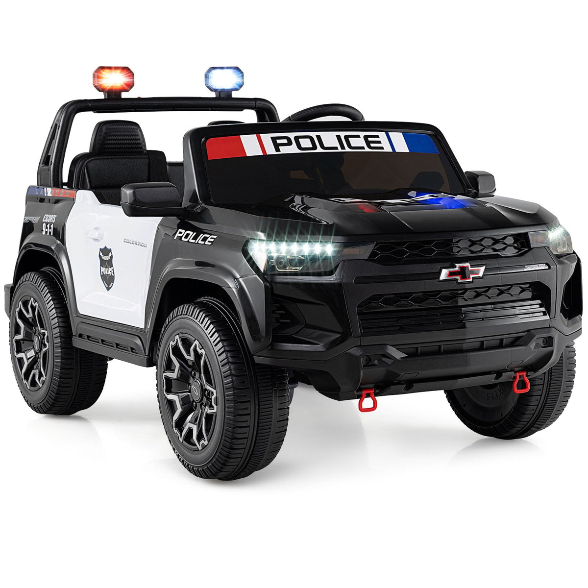 24V 2-Seater Ride on Police Car 4WD Chevrolet with Megaphone and LED Flashing Lights-Black