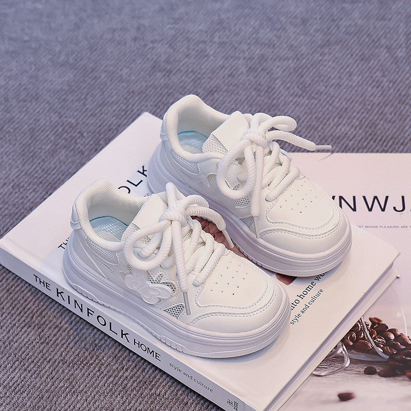 2026 Spring Summer Kids Skate Shoes, Breathable Mesh White Sneakers For Girls, Lightweight Versatile Performance & Running Shoes