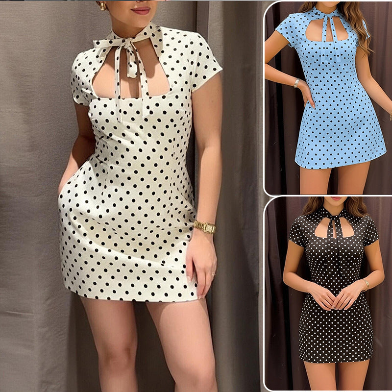 Fashionable Polka-dot Bow-tie Dress For Women