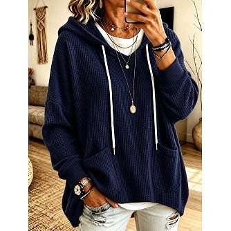 2026 European And American Women's Clothing Amazon Independent Station Waffe Loose Long Sleeve Hoodie Casual Hooded