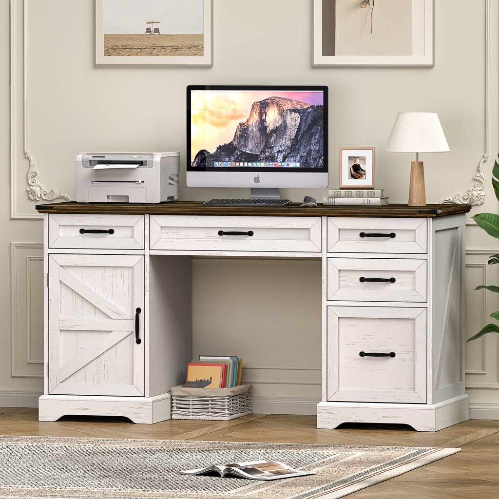 58" Farmhouse Executive Desk Modern Computer Desk