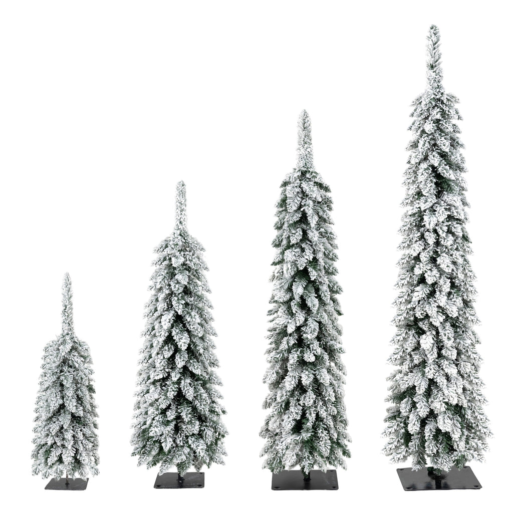 4 Pack Pre-Flocked Pencil Christmas Trees
