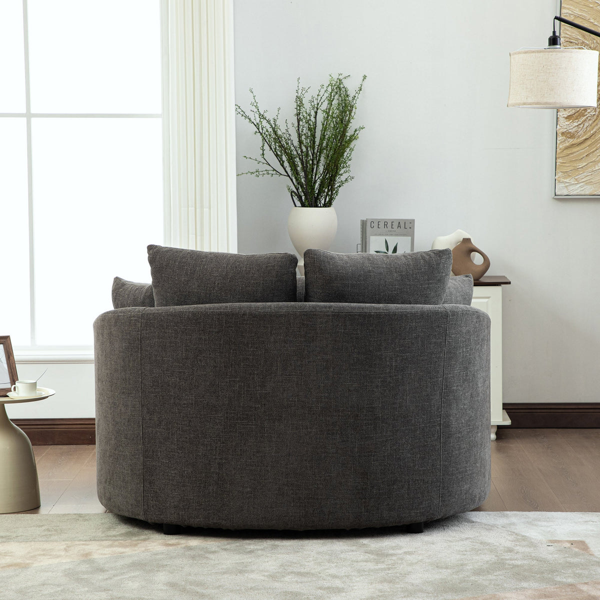 56.3'' Wide Upholstered Round Accent Cuddle Chaise with Pillows