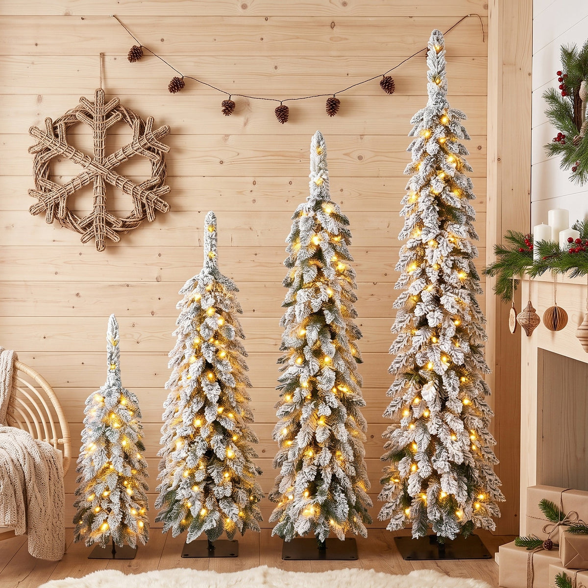 4 Pack Pre-Flocked Pencil Christmas Trees