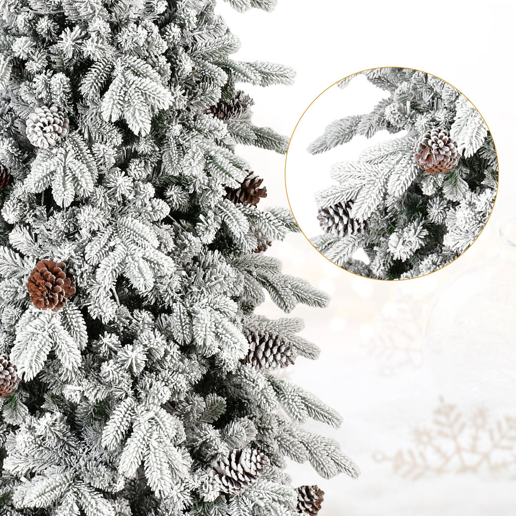 8 FT Flocked PE/PVC Christmas Tree with 44 Natural Pine Cones