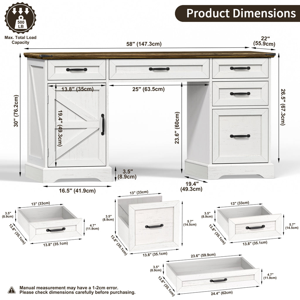 58" Farmhouse Executive Desk Modern Computer Desk