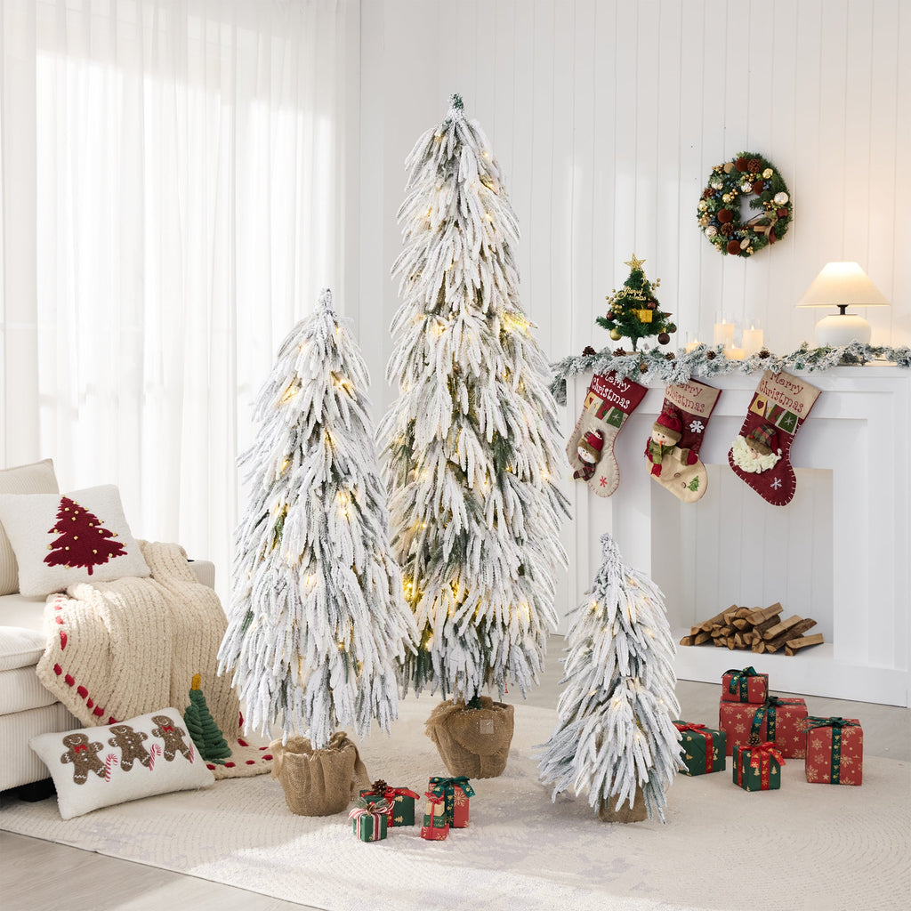 Pre-Lit Flocked Christmas Tree Set of 3 (3FT, 4.5FT, 6FT)