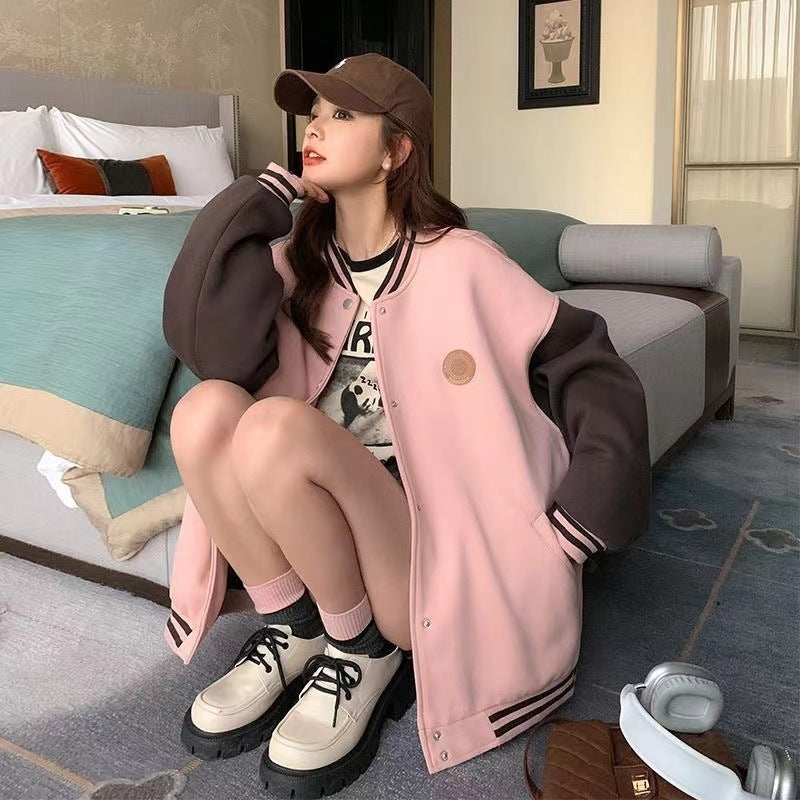 Womens Casual Loose-fit Crew-neck Jacket