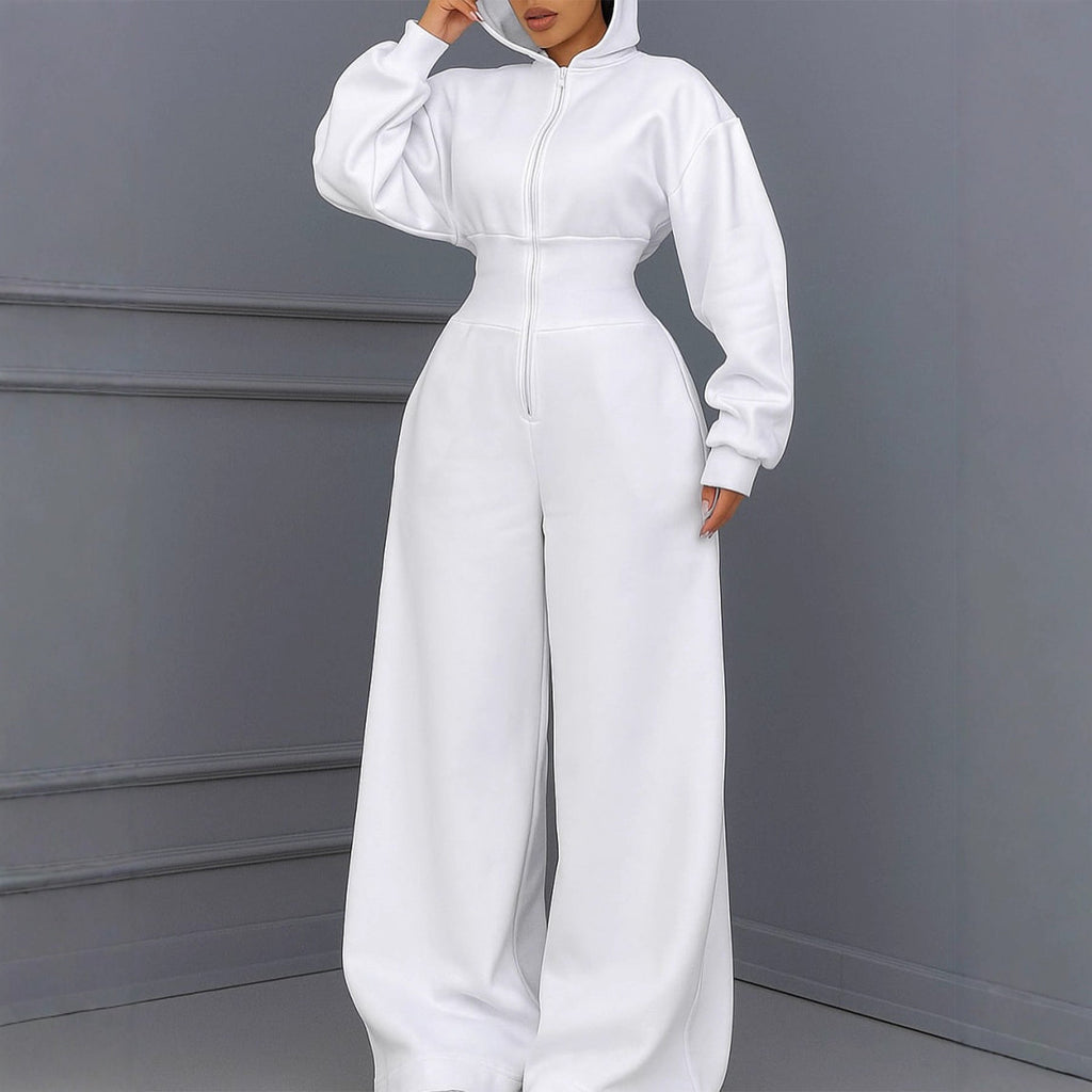 Hooded Zip-up Stretch-waist Jumpsuit