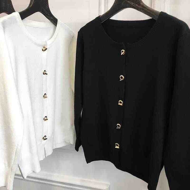 Core-spun Yarn French Style Knit Cardigan - Women's Round Neck Short Sweater Topcoat Casual Outerwear